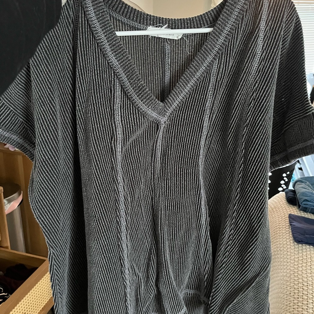 Gray V-Neck Women's Top